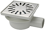 Aquaberg ABS vloerput verstevigde rand RVS rooster zijuitl. Ø50mm niet verstelba 150x150mm PPC reukafsluiter reukslot 50mm 4216 