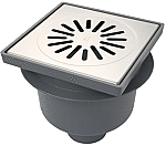 Aquaberg ABS vloerput onderaansl. 75mm RVS rooster niet verstelbaar 200x200mm PPC emmer reukslot 60mm 4020 