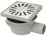 Aquaberg ABS vloerput opzetstuk RVS rooster zijuitl. Ø50mm verstelbaar 150x150mm PPC reukafsluiter reukslot 50mm 4616 