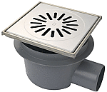 Aquaberg ABS vloerput RVS opzetstuk zijaansl. 75mm RVS rooster verstelbaar 200x200mm PPC emmer reukslot 60mm 6321 