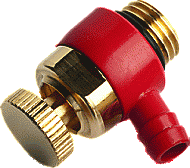 Raminex aftapper 1/4" buitendraad messing kunststof, 360° draaibare uitloop, met afdichtingsring rood 100002